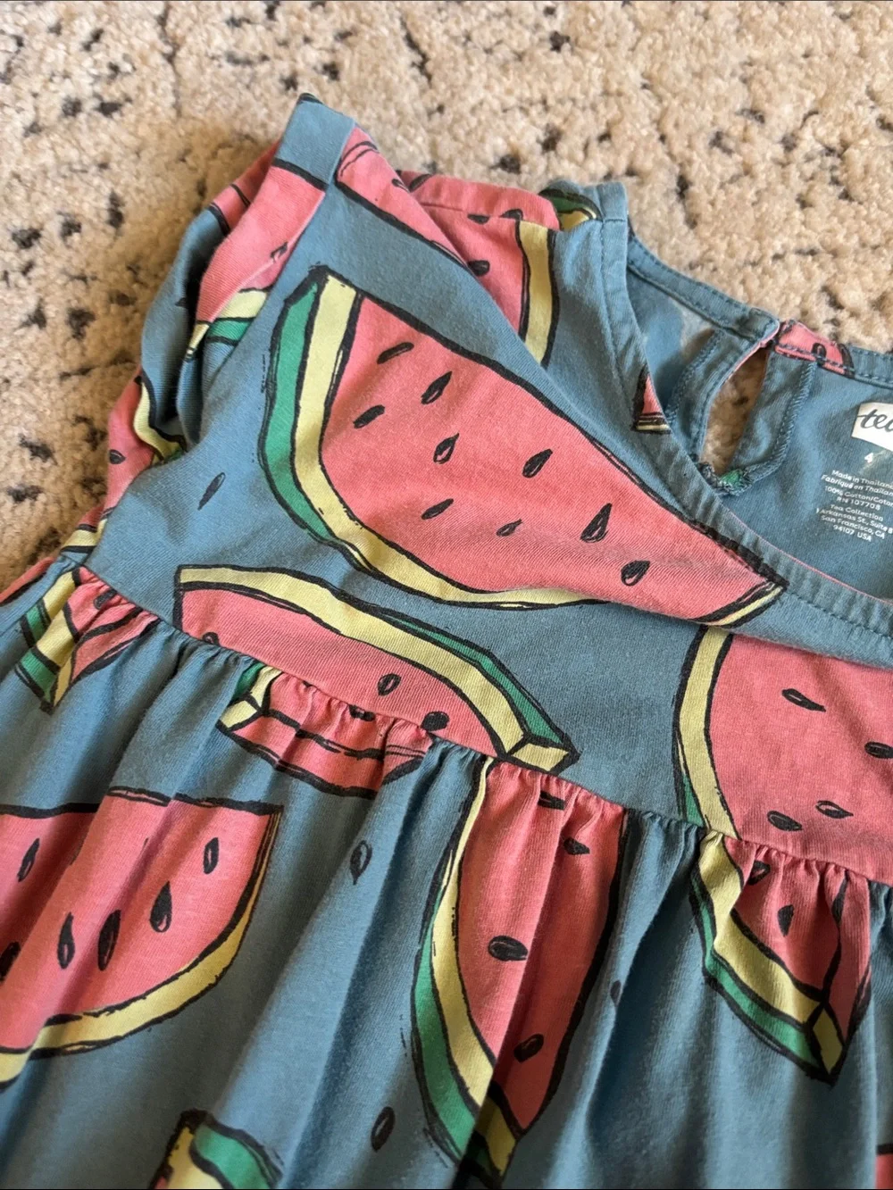Tea Collection Blue & Pink Watermelon Print Dress Sz 4T